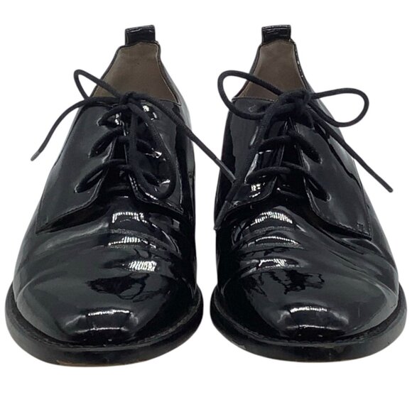 LOUISE ET CIE Lo-Fenn Lace Up Black Patent Leather Derby Shoes 8 Heeled Oxford W - Picture 3 of 9